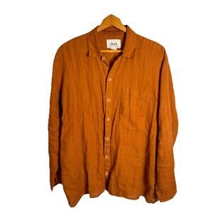 Flax Linen Lagen Look Burnt Orange Long Sleeve Button Down Shirt Size Small